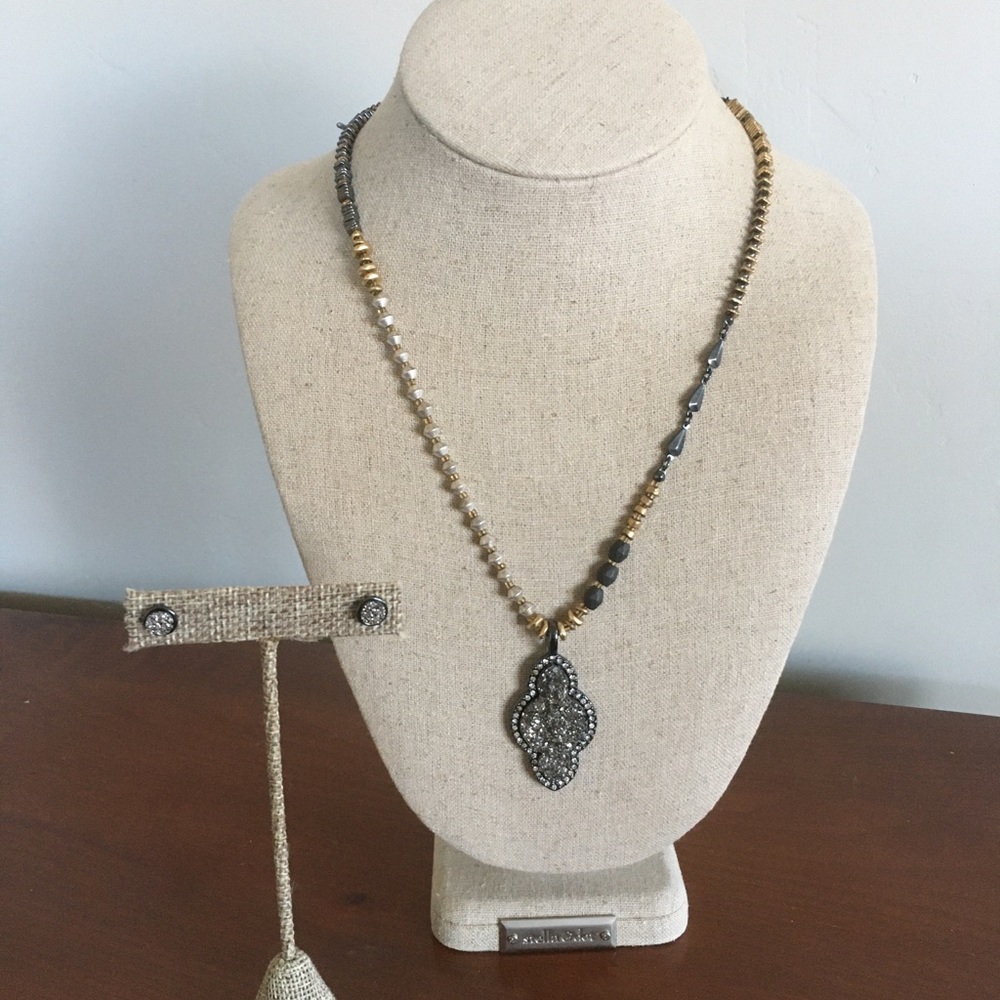 STELLA & DOT Relic Hematite Druzy Necklace Lot